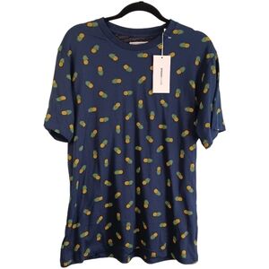Size Medium Eight Avenue Mens Tee Shirt NWT Dark Blue Pineapple Print Cotton